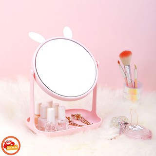 Gương trang điểm để bàn xoay kèm khay đựng đồ 2 trong 1 (GKK06)