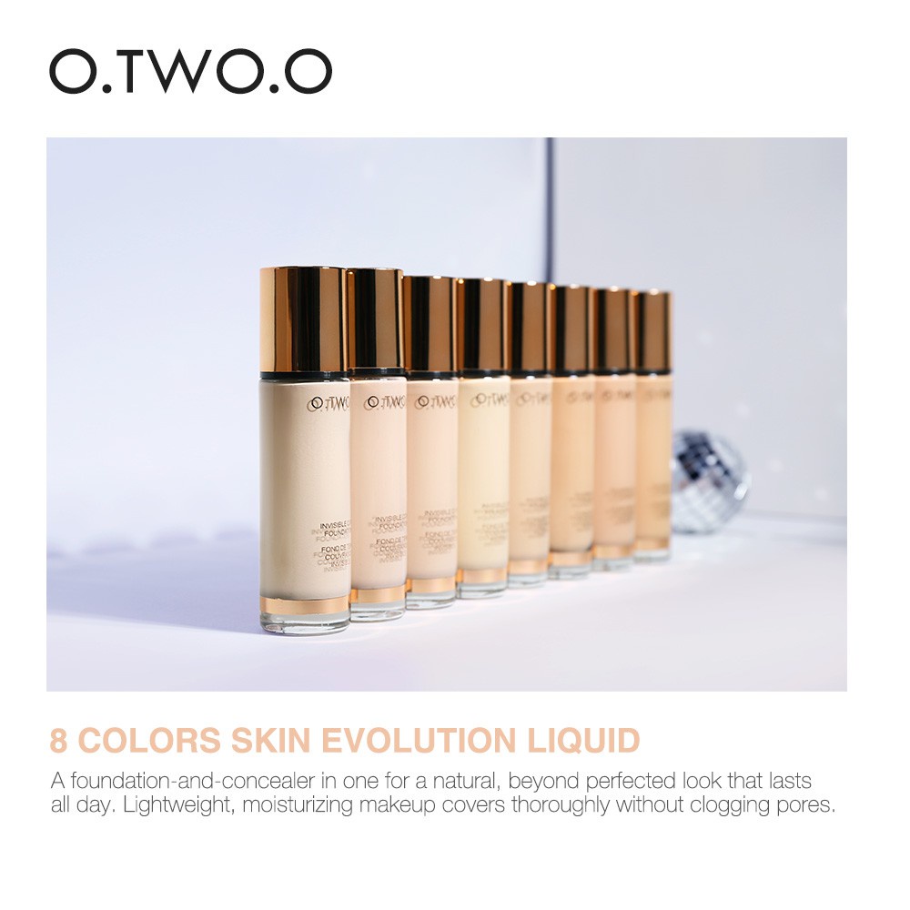 Kem nền O.TWO.O GOLD INVISIBLE COVE  8 tông màu tự nhiên 30ml - kem nền kiềm dầu nội địa trung JINT