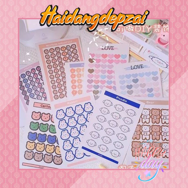 Sticker dán gấu cưng cún cưng hoạt hình cute dễ thương trang trí sổ vở góc học tập xinh xắn