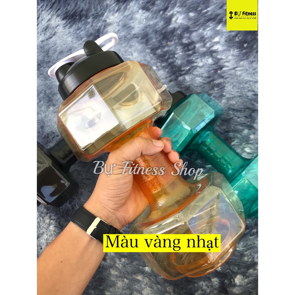 Bình nước hình tạ phong cách thể thao, chai nước tập gym dụng tích 2,2 lít