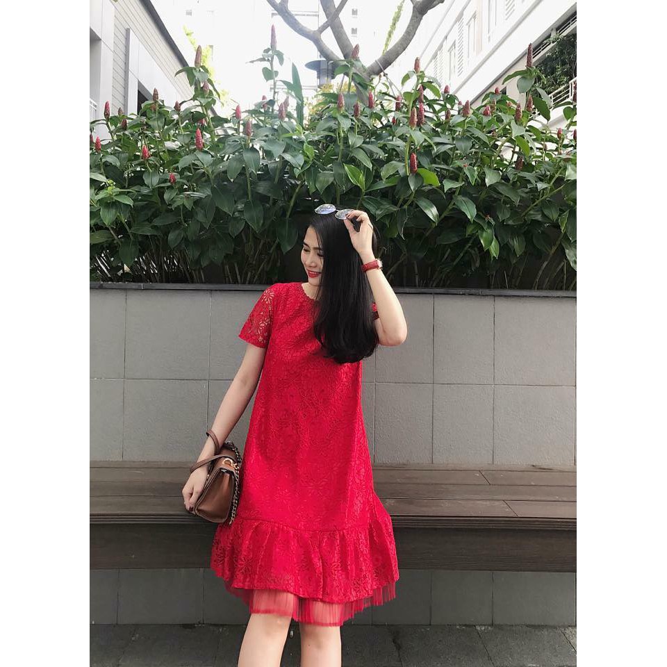 Đầm dự tiệc dáng xuông đầm ren đuôi cá cực hot