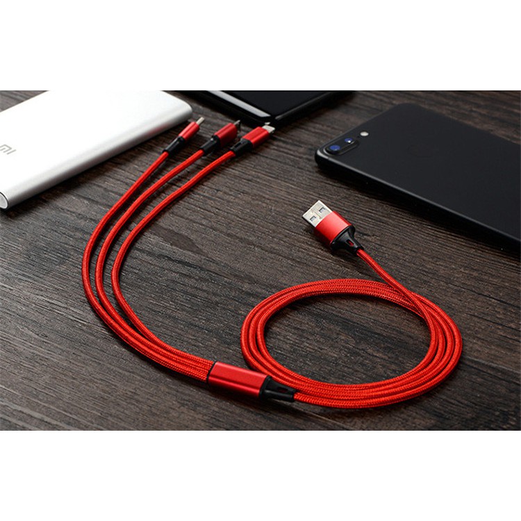 Dây cáp sạc 3 đầu đa năng Type C, Iphone, Android - Hàng nhập khẩu