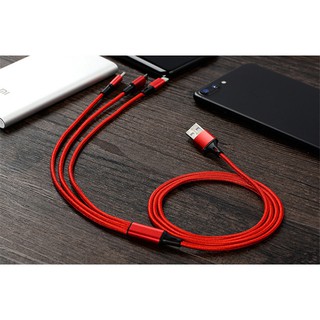 Dây cáp sạc 3 đầu đa năng Type C, Iphone, Android - Hàng nhập khẩu