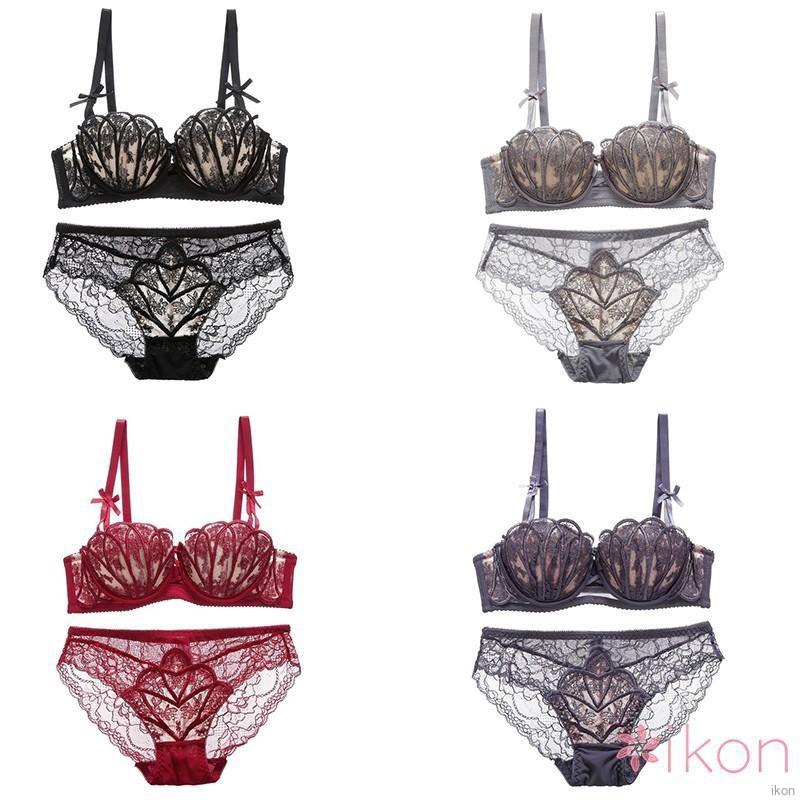 Bộ áo ngực thêu hình vỏ sò có mút nâng kèm quần lót | BigBuy360 - bigbuy360.vn