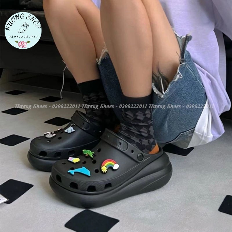 Tặng kèm jibit, Dép Sục Crush 6p màu đen hack dáng cho chị em
