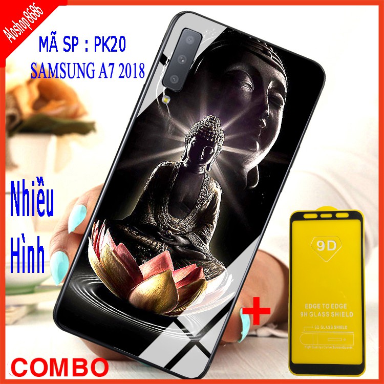 COMBO ỐP LƯNG SAMSUNG A7 2018 (ốp lưng kính 3D + tặng kèm cường lực 9D)