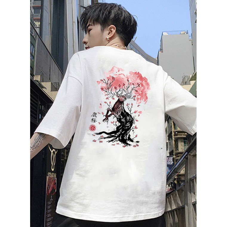 Áo thun unisex nam nữ tay lỡ họa tiết hoa anh đà0 vải dày mịn 2021T3107