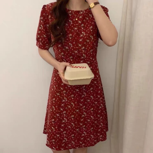 Váy hoa vintage cổ tròn Ulzzang style 🌸 VKE3038-1 Hàng Quảng Châu | BigBuy360 - bigbuy360.vn
