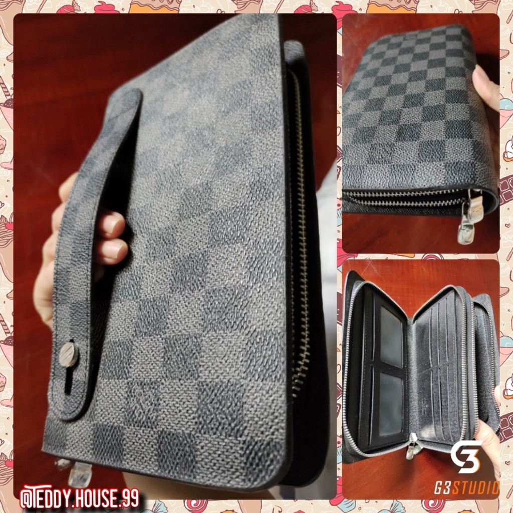 Ví clutch LV caro 2 ngăn cho cả nam và nữ 21cm