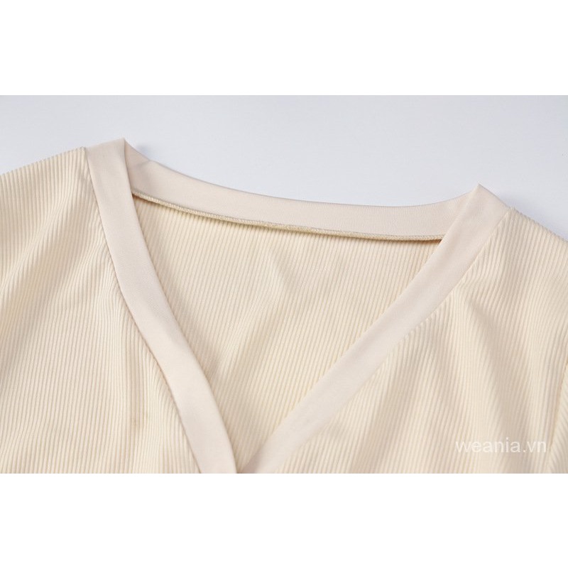 Jumpsuit tay dài cổ chữ V phối nút thời trang quyến rũ cho nữ