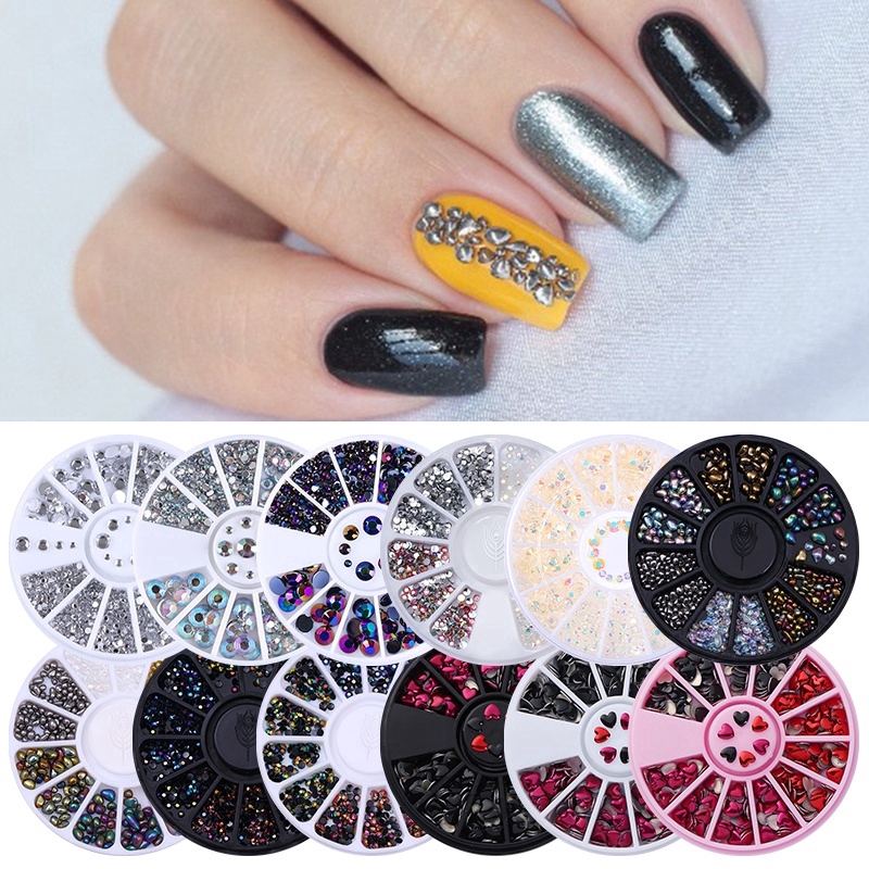 15 Style Mixed-size Round Flat Bottom Nail Rhinestones/  Multi Shapes Glitter Rhinestones Crystal/ DIY Art Decorations Manicure Tools