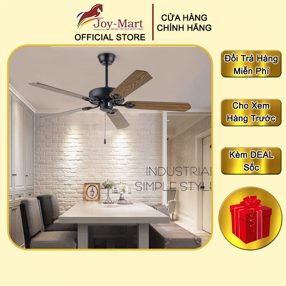 Quạt Đèn Trang Trí ♥️JOYMART♥️ Quạt Trần Trang Trí 5 Cánh Gỗ Cao cấp, Chạy Êm, Cực Mát, LED 3 Màu MQT530041