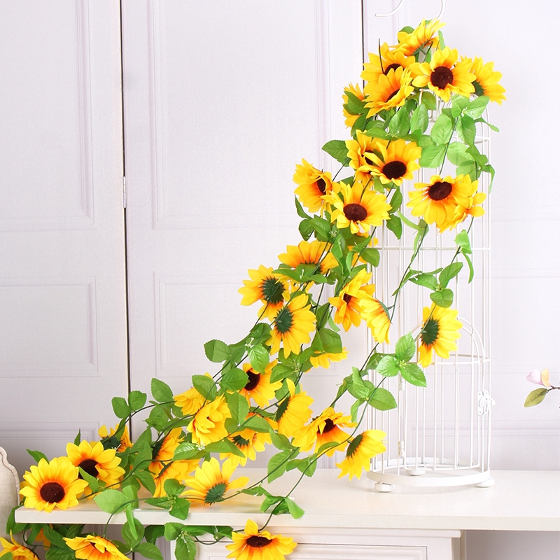 Dây Hoa Hướng Dương Nhân Tạo 12 Bông Trang Trí Tiệc Cưới / Sân Vườn DIY
