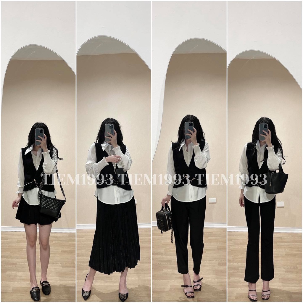 Set sơ mi gile len cách điệu thời trang công sở