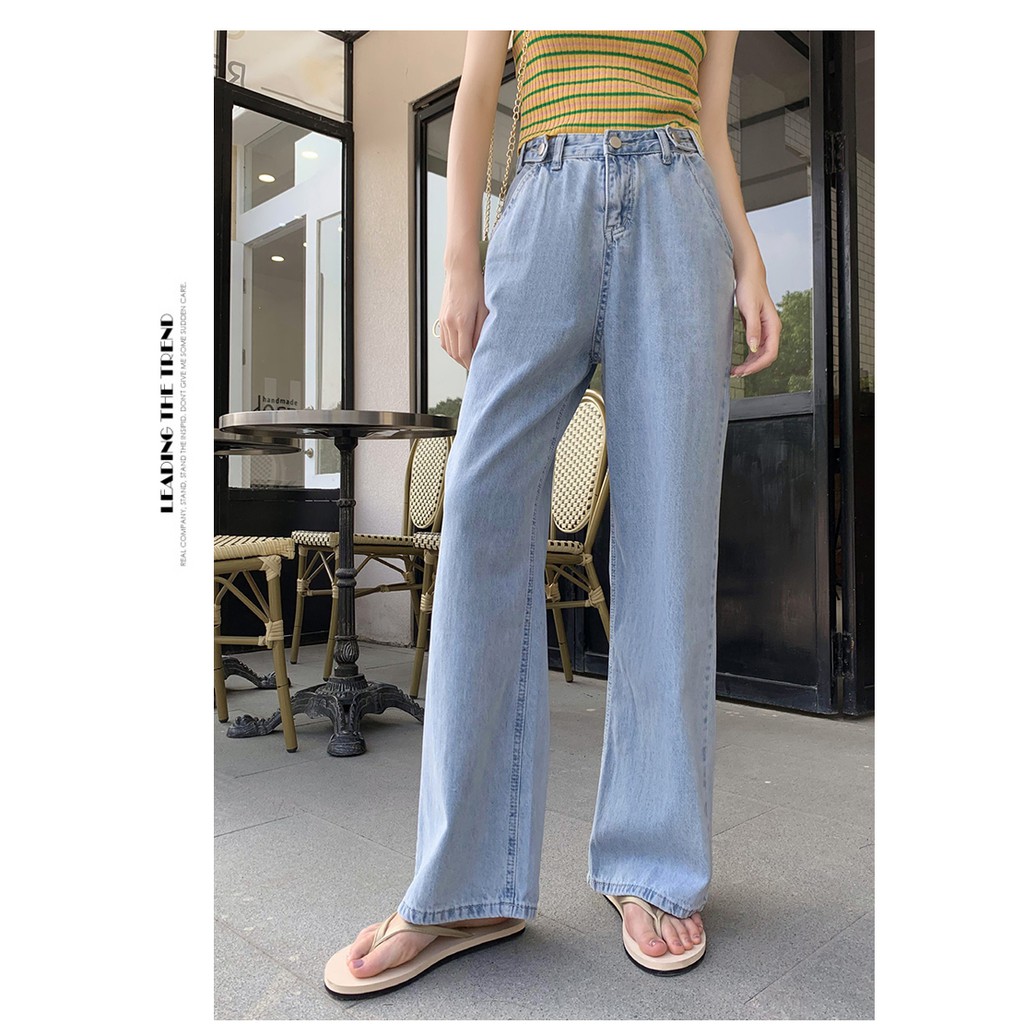 Quần Jeans nữ ống rộng Simple Jeans lưng cao dáng suông cao cấp