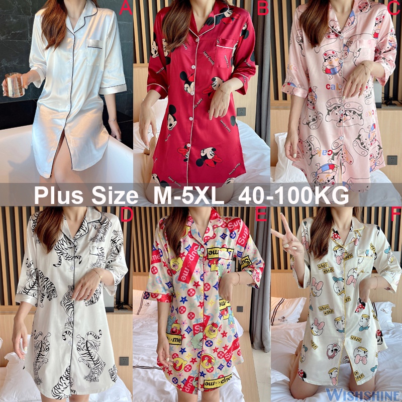 Đầm Ngủ Vải Lụa Satin Plus Size M-5Xl Tay Ngắn Dành Cho Bạn Nữ