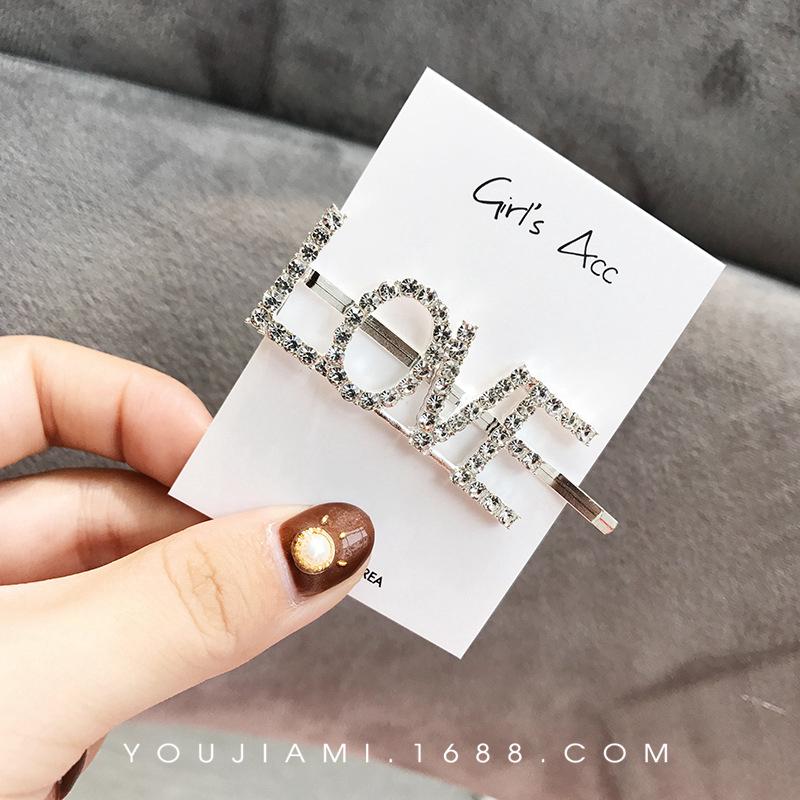 Hoa Kỳ-Thời Trang Nữ Bé Gái Kẹp Tóc Pha Lê Chữ Kẹp Tóc Barrette Trượt Tay Cầm