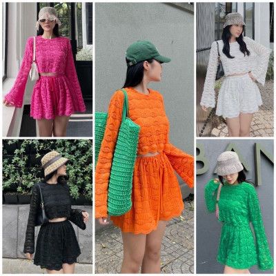 Sét bộ xốp sóng bèo ren baby dài tay phối hình trám