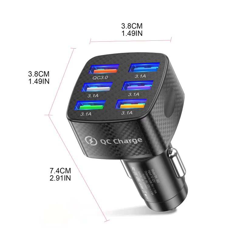 Tẩu Sạc Trên Ô Tô QC3 0 6 Cổng USB Cho Thiết Bị Android iOS