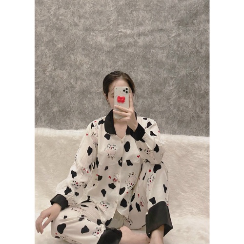 Đồ Bộ Pijama Lụa Tay Dài-quần Dài Chất Liệu Mango Thiết Kế Sang Chảnh