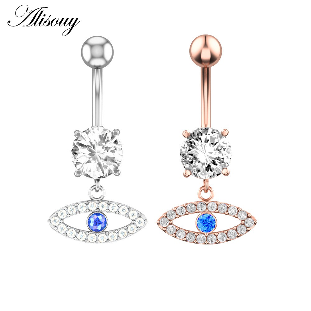 Alisouy 1 Khuyên Rốn Thép Không Gỉ Đính Đá zircon Mặt Trăng Ngôi Sao