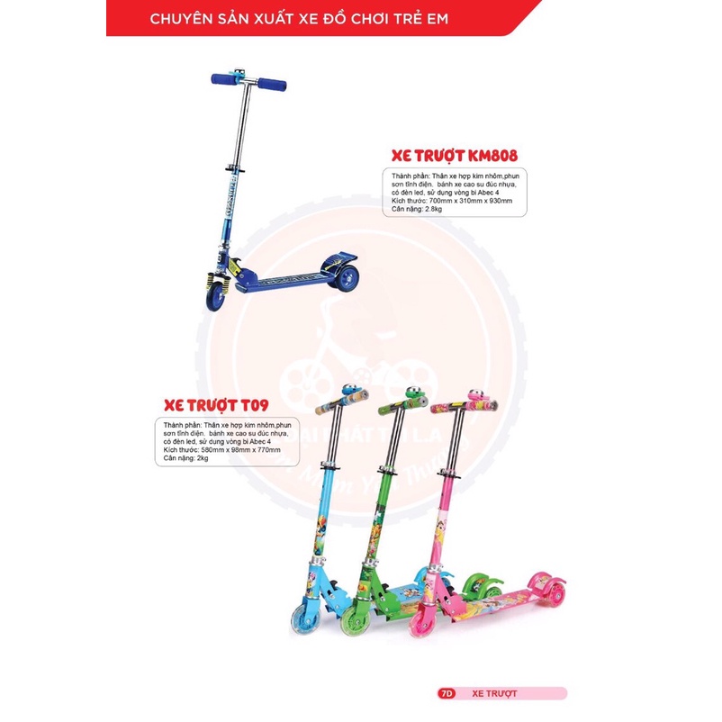 Xe trượt scooter có đèn có chuông VÀ GẤP LẠI DỄ DÀNG cho bé 7- 15 tuổi