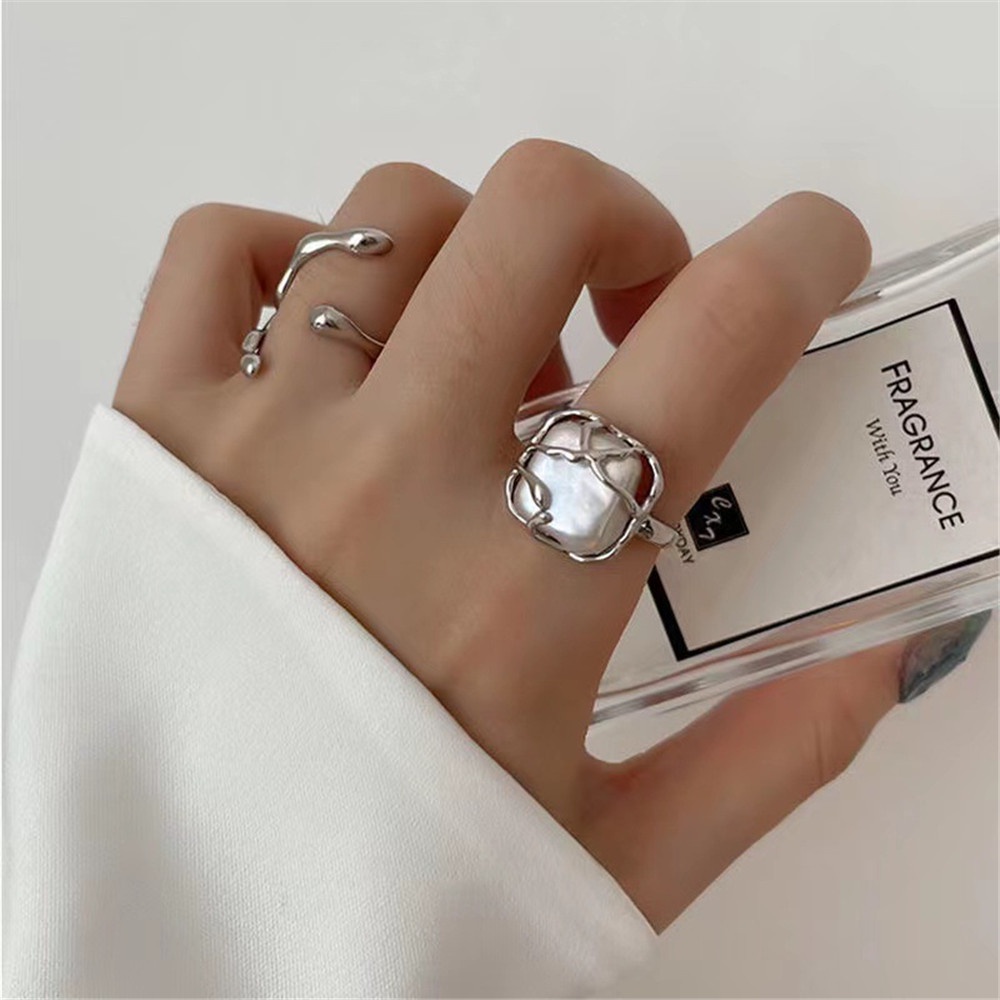 Set 2 Nhẫn Kim Loại Đính Yanqueens Ngọc Trai Thiết Kế Độc Đáo Thời Trang