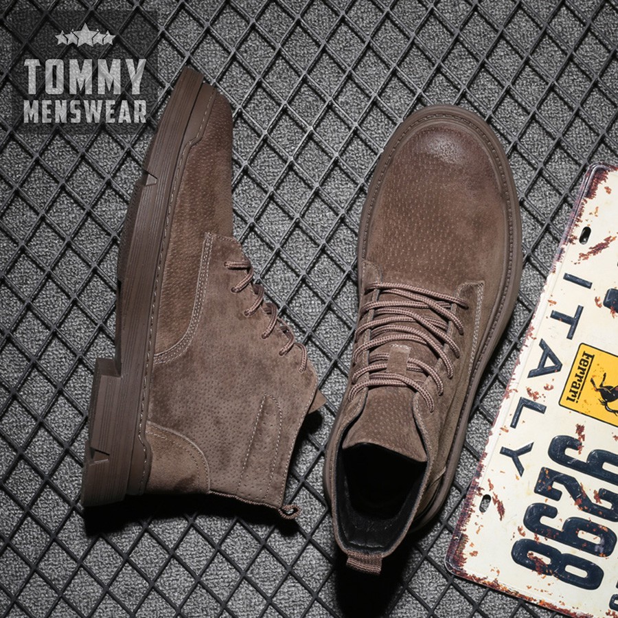 Giày Nam Cao Cấp Nam Hàng Hiệu Chính Hãng Đế Khâu TOMMY Giày Boot Nam Da Lộn Cổ Cao GNK18