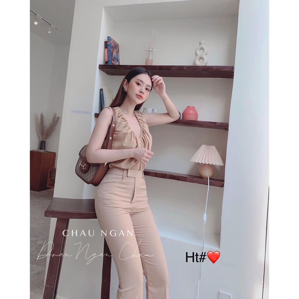 Quần ống loe công sở cúc lệch hàng Quảng Châu cao cấp cho nữ