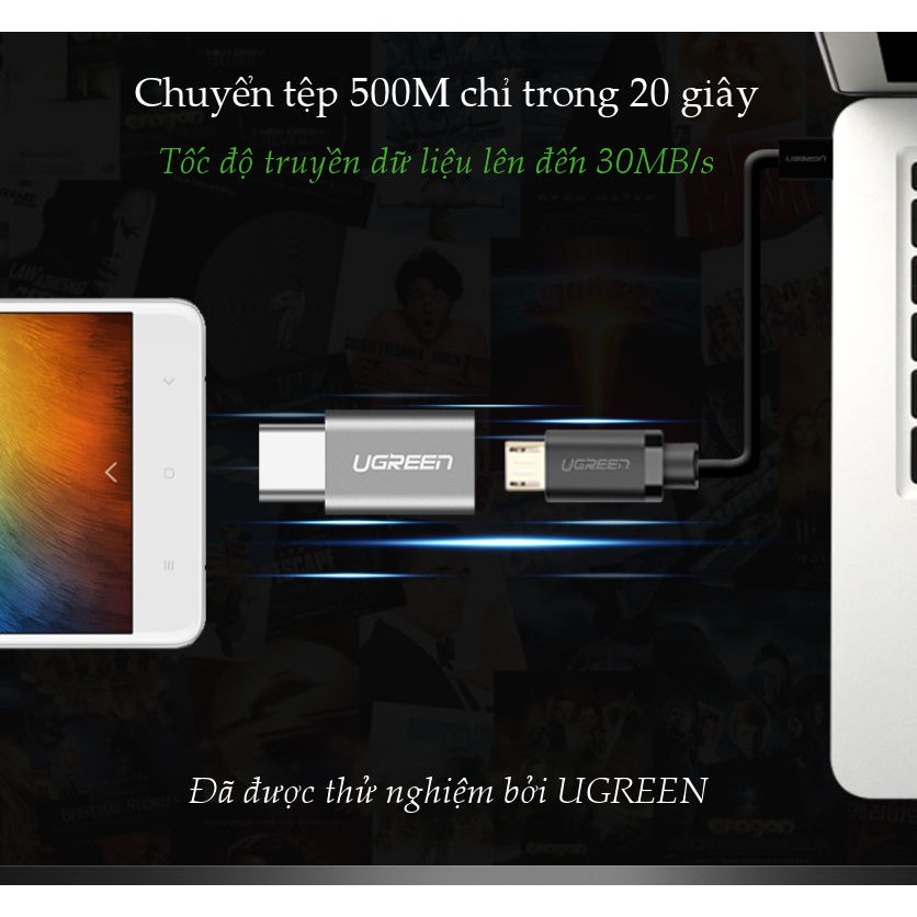 Đầu chuyển đổi Micro USB sang USB type C có hỗ trợ OTG UGREEN US278 50551