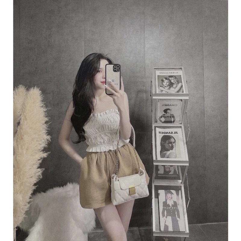 Túi Kẹp Nách Trần Trám, Túi Đeo Chéo Nữ Khoá Vuông Da Mềm