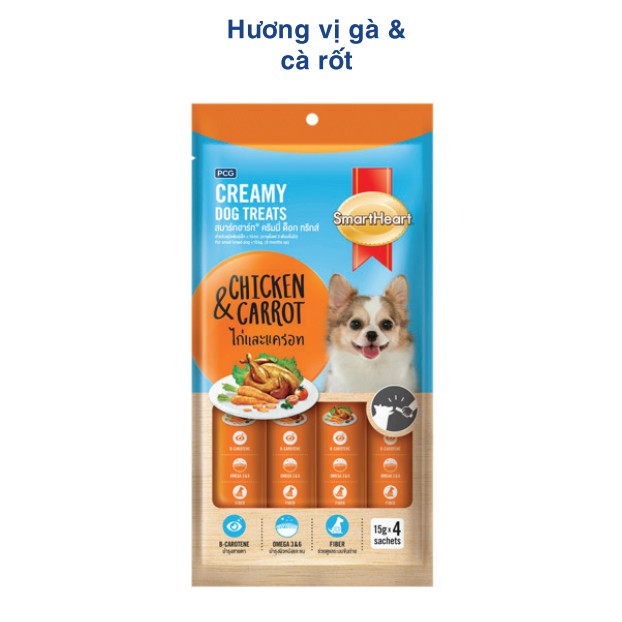 SmartHeart Creamy Dog Treats - Bánh Thưởng Dạng Kem ( 15g x 4 Thanh)