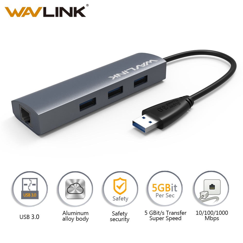 Hub Usb 3.0 Wavlink Uh3031g 3 Cổng Có Cổng Gigabit Ethernet