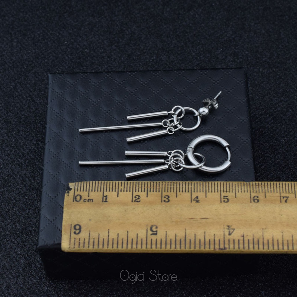 Bông tai, Khuyên tai nam nữ thép không gỉ dáng tròn thả 3 thanh phong cách hàn quốc độc đáo, Cá tính, Unisex, 1 chiếc