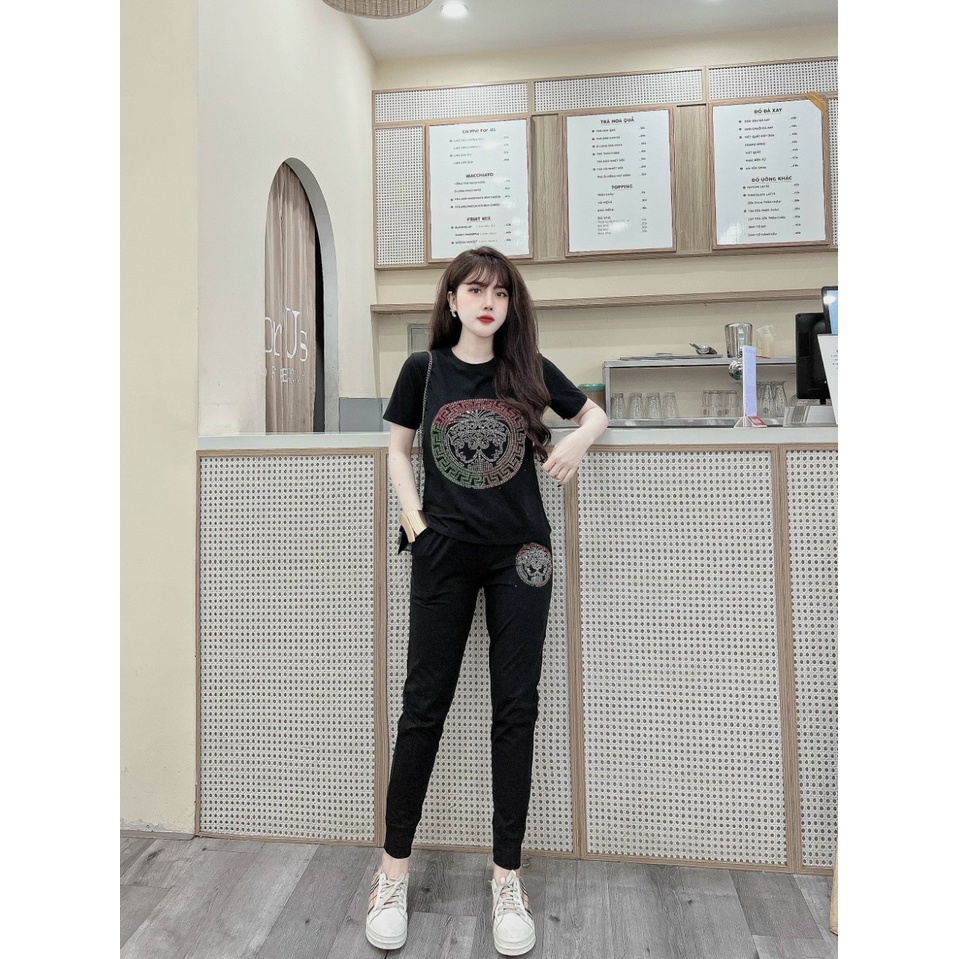 Đồ bộ thun cotton đính đá họa tiết