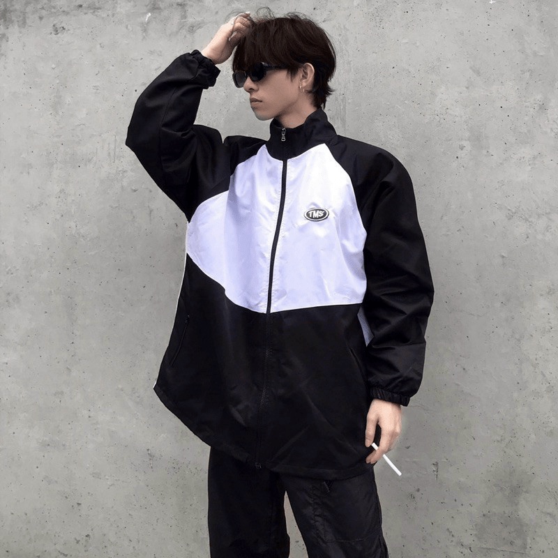 Áo Khoác Dù Nam Nữ in Logo TMS Form Rộng Dài, Kiểu Dáng Mới Phối 2 Tông Màu Đen Trắng Cực Chất TP01 [NewUnisex]