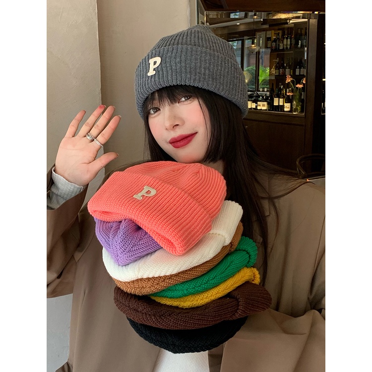 Nón len giữ ấm in chữ phong cách Hàn Quốc thời trang cho nữ