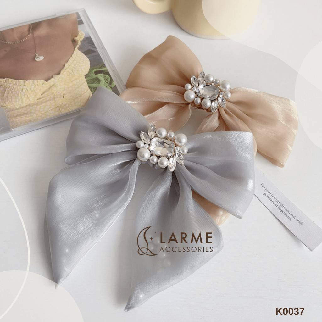 Kẹp tóc bấm nơ đính đá Hàn Quốc siêu sang chảnh Larme Accessories - K0034