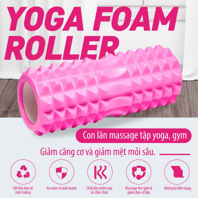 Con Lăn Massage Giãn Cơ Foam Roller Gai Tròn 45*13 cm Giảm Đau Nhức xương khớp.