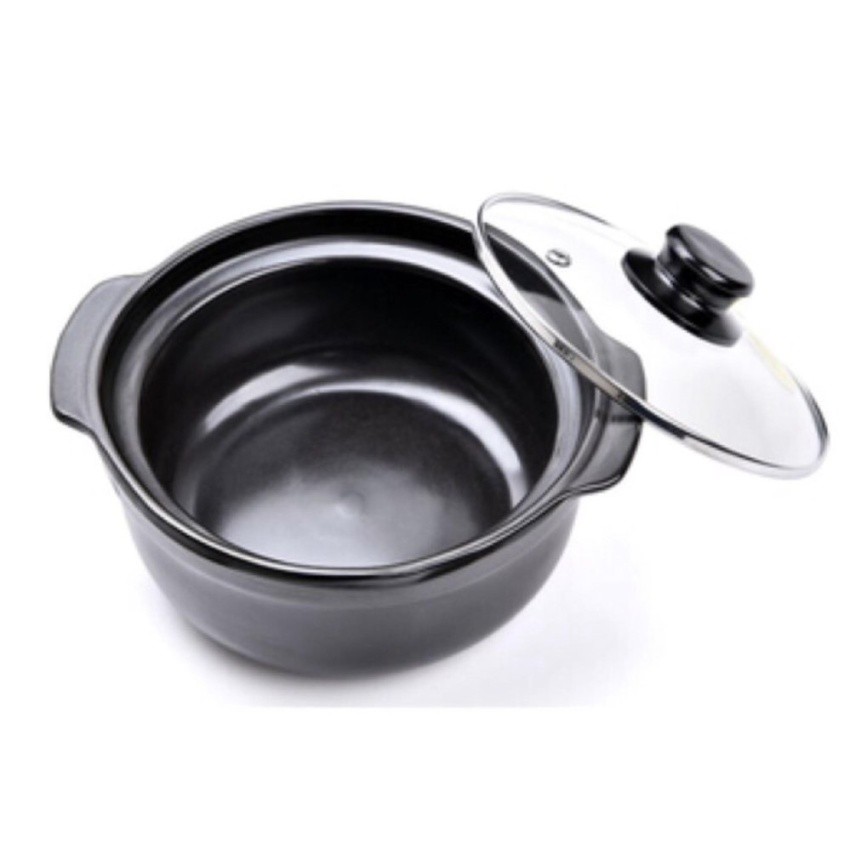 Nồi đất kho thịt-cá tráng men chịu nhiệt 2L (Đen)