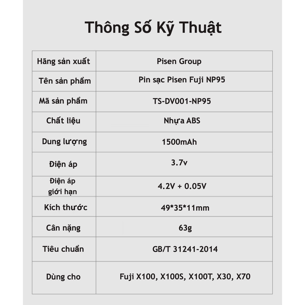 Pin Máy Ảnh Pisen Fujji NP95