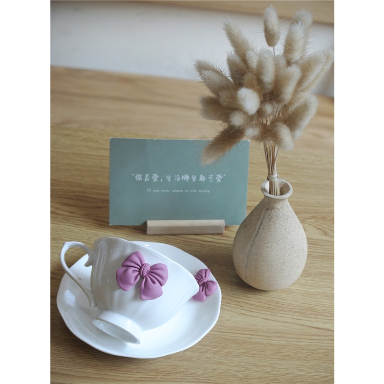 Bộ Tách Uống Trà/Cà Phê Bằng Gốm Sứ Họa Tiết Hoa Và Nơ Phong Cách Bắc Âu