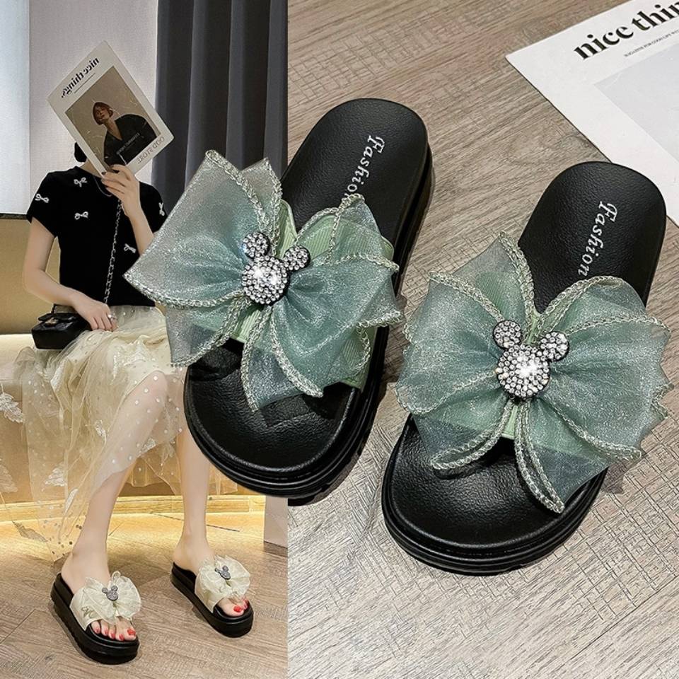 Dép Sandal Đế Mềm Chống Trượt Đính Nơ Thời Trang Dành Cho Nữ