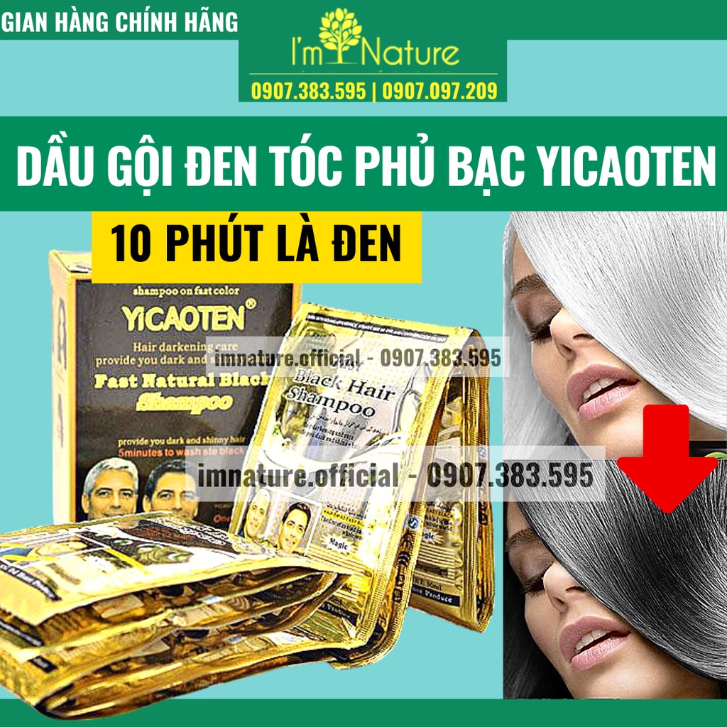 10 Gói Gội Nhuộm Đen Tóc Phủ Bạc Gội Là Đen Yicaoten (30gr x 10 gói/ hộp)