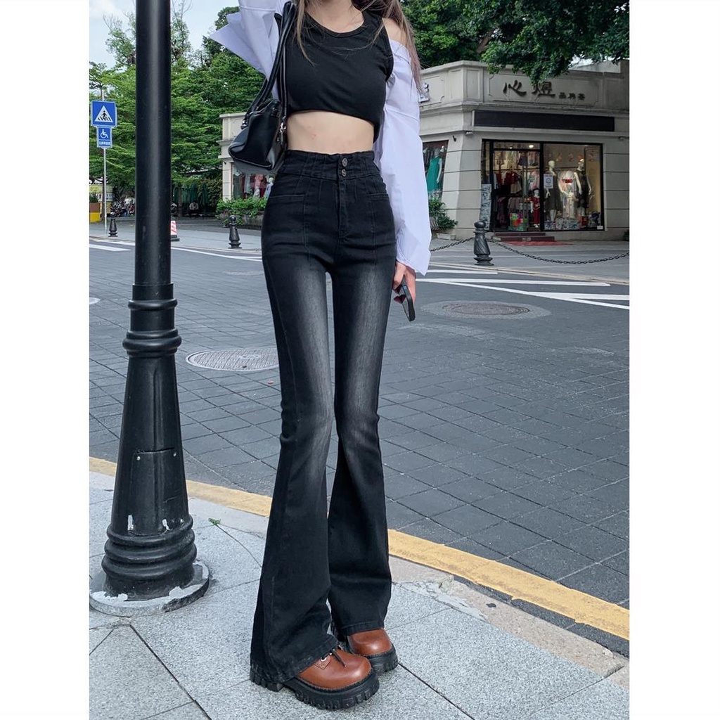 Quần Jeans Đen Lưng Cao Dáng Ôm Thời Trang Mùa Hè Cho Nữ