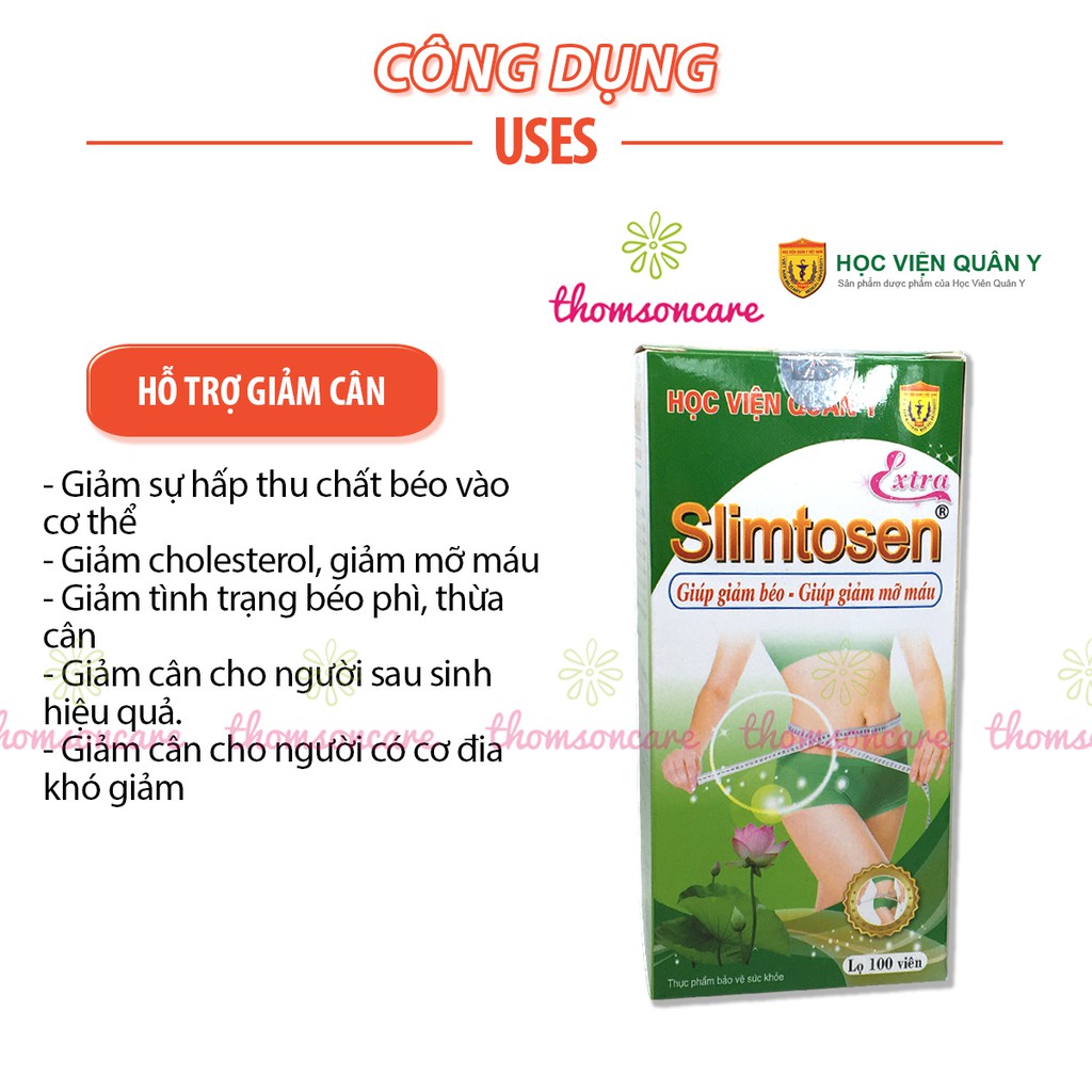 Slimtosen Extra giảm cân của Học viện quân y - giảm mỡ máu, cholesterol từ lá sen, giảo cổ lam | BigBuy360 - bigbuy360.vn