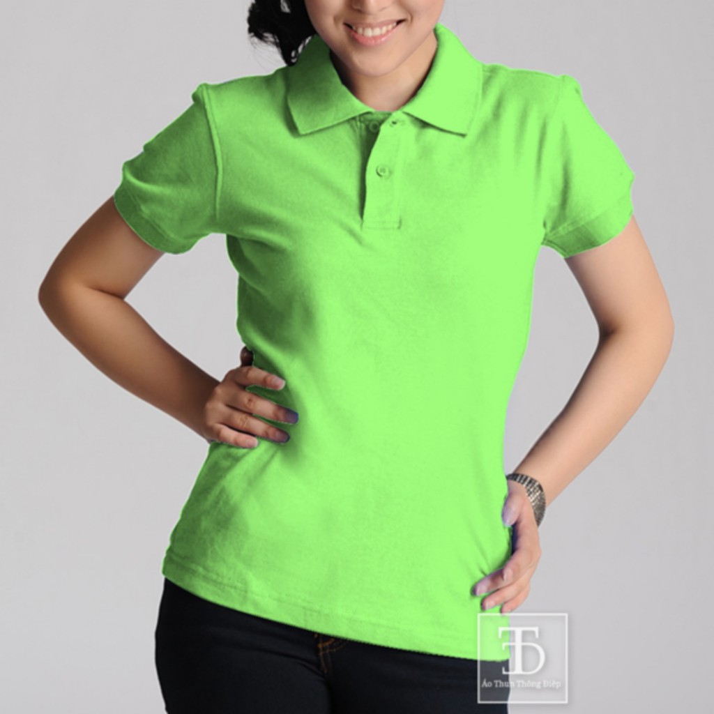 ÁO THUN PO LO MÀU XANH LÁ NAM / NỮ CỘC TAY CỔ BẺ DFB10
