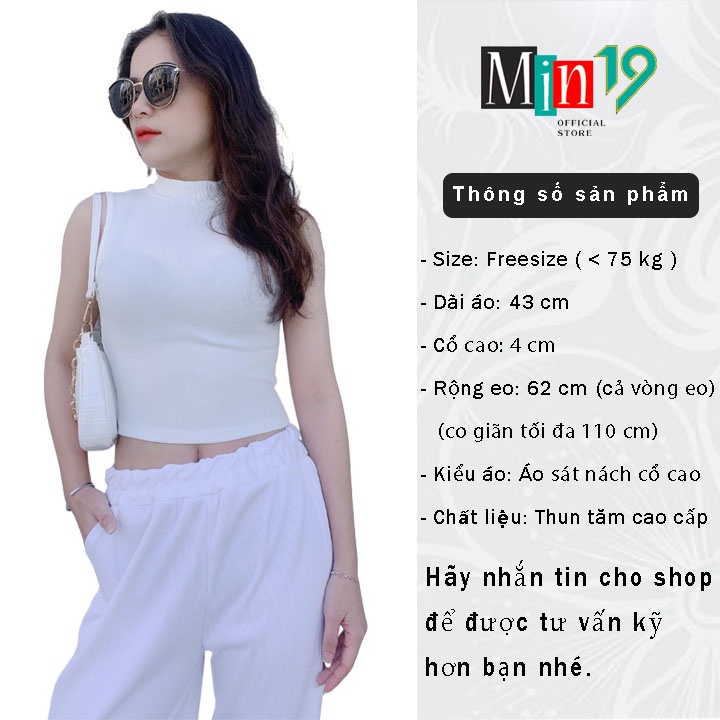 Áo Ba Lỗ Nữ MIN19 Áo Sát Nách Croptop Form Rộng Bigsize Cổ Cao Dáng Ôm Body Thể Thao Chất Thun Tăm Màu Trắng Đen Be Nâu