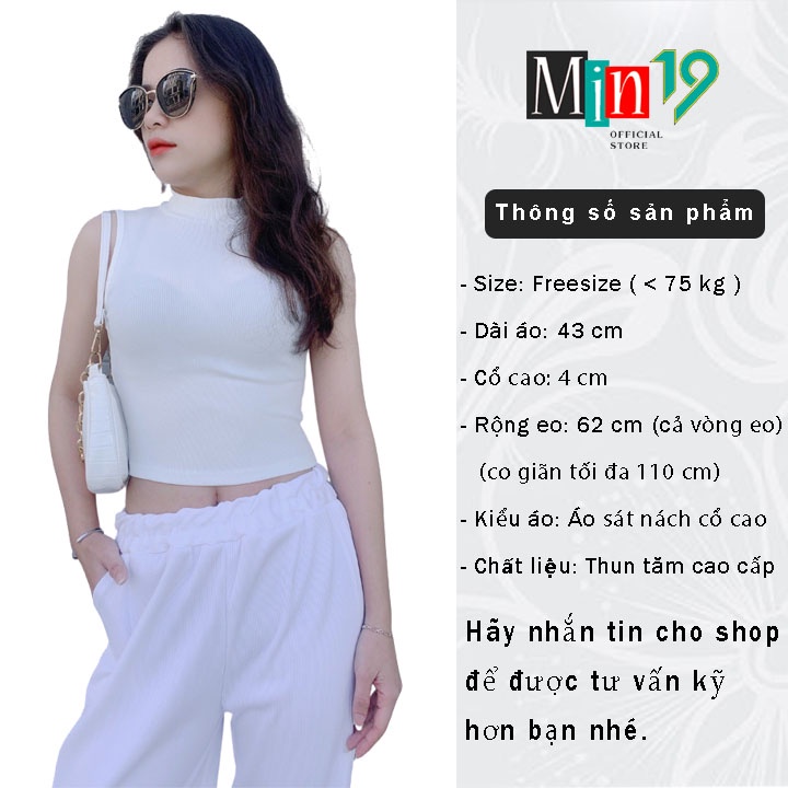 Áo ba lỗ nữ MIN19 áo sát nách croptop form rộng bigsize cổ cao dáng ôm body thể thao chất thun tăm màu trắng đen be nâu | BigBuy360 - bigbuy360.vn