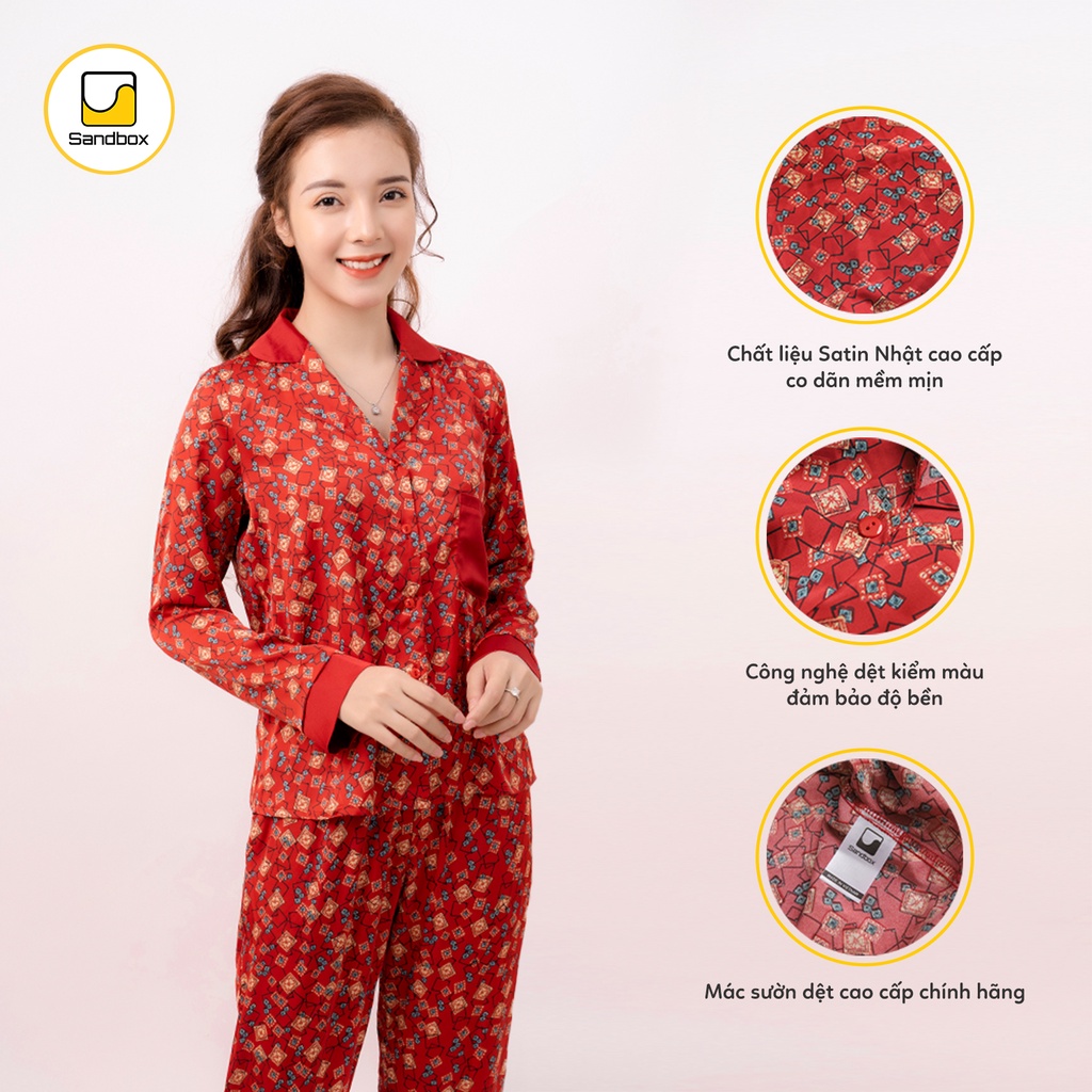 Bộ Pijama Nữ SANDBOX Dài Tay, Quần Dài Chất Lụa Nhật Cao Cấp Mềm Mịn, Họa Tiết Thiết Kế Phối Màu (BPD21002)